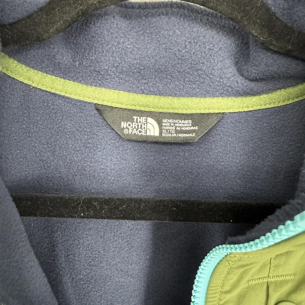 The North Face Fleece Pullover Men XL Green Navy Blue Quarter Zip‎ Colorblock